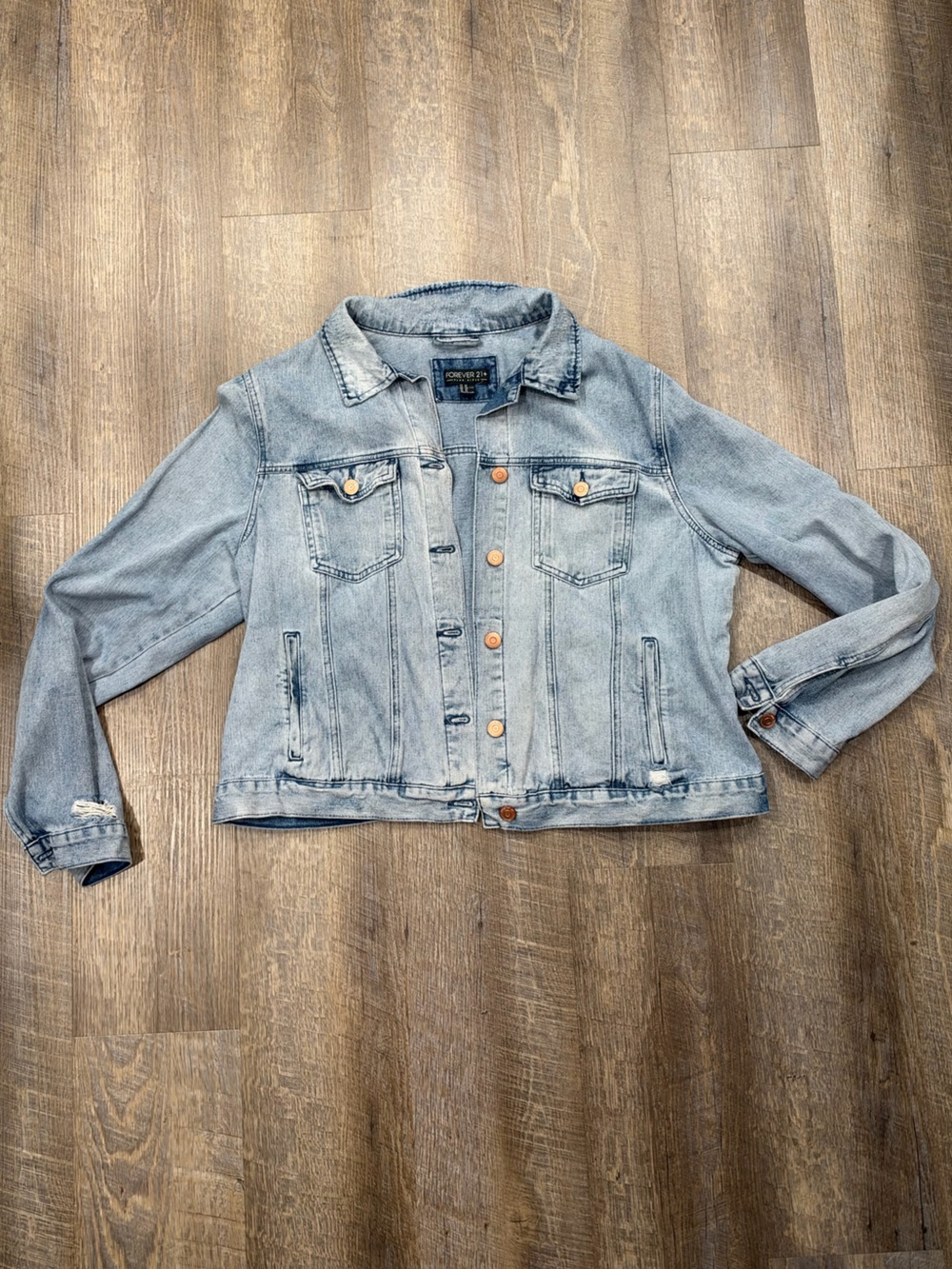 Plus size Light Wash Denim Jacket - Women